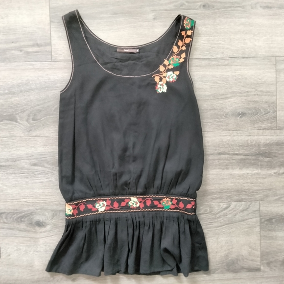 Hazel Embroidered Black Sleeveless Blouse Tank Top Size Small Boho Festival - Picture 5 of 12
